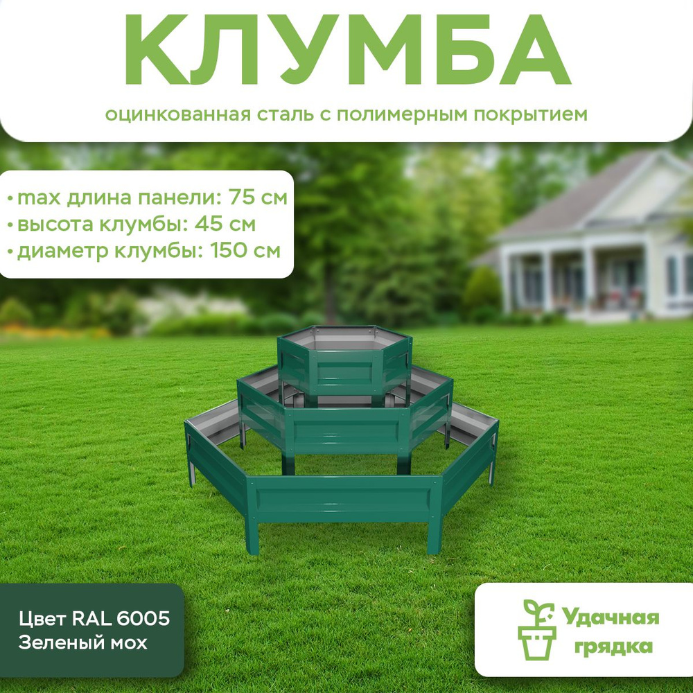 Клумба Удачная, Альпийская горка, панели 30+50+75 см, цвет RAL 6005 зелёный мох, высота 45 см  #1