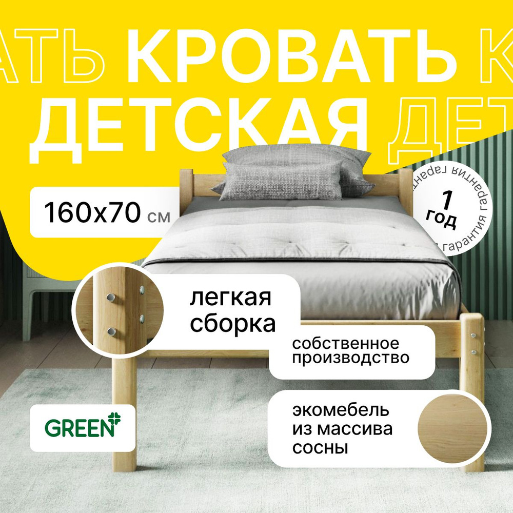 Green Mebel Кровать детская 77.5х167.5х64 см, #1