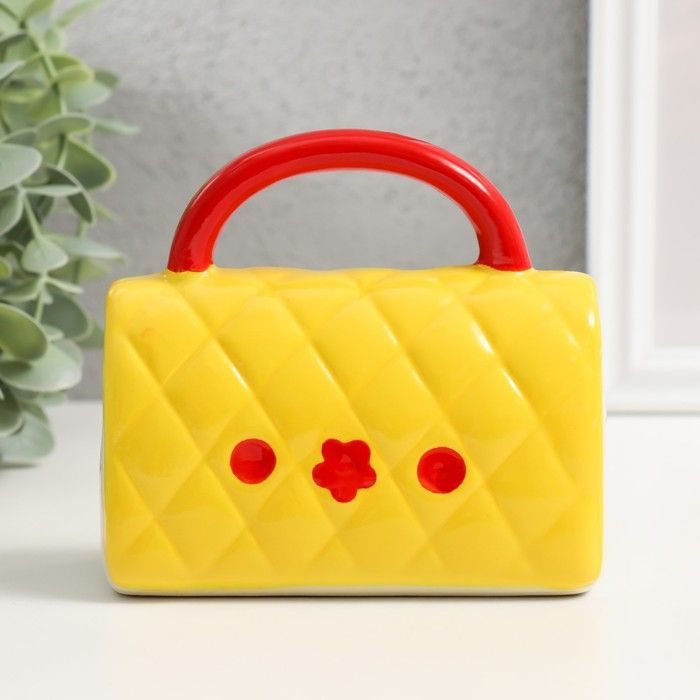Копилка керамика "Стёганная жёлтая сумочка с цветком" 12х6х10,8 см  #1