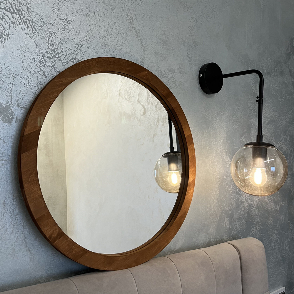 Зеркало настенное Briola, круглое в деревянной раме, 60 см, цвет коричневый Мокко, берёза  #1