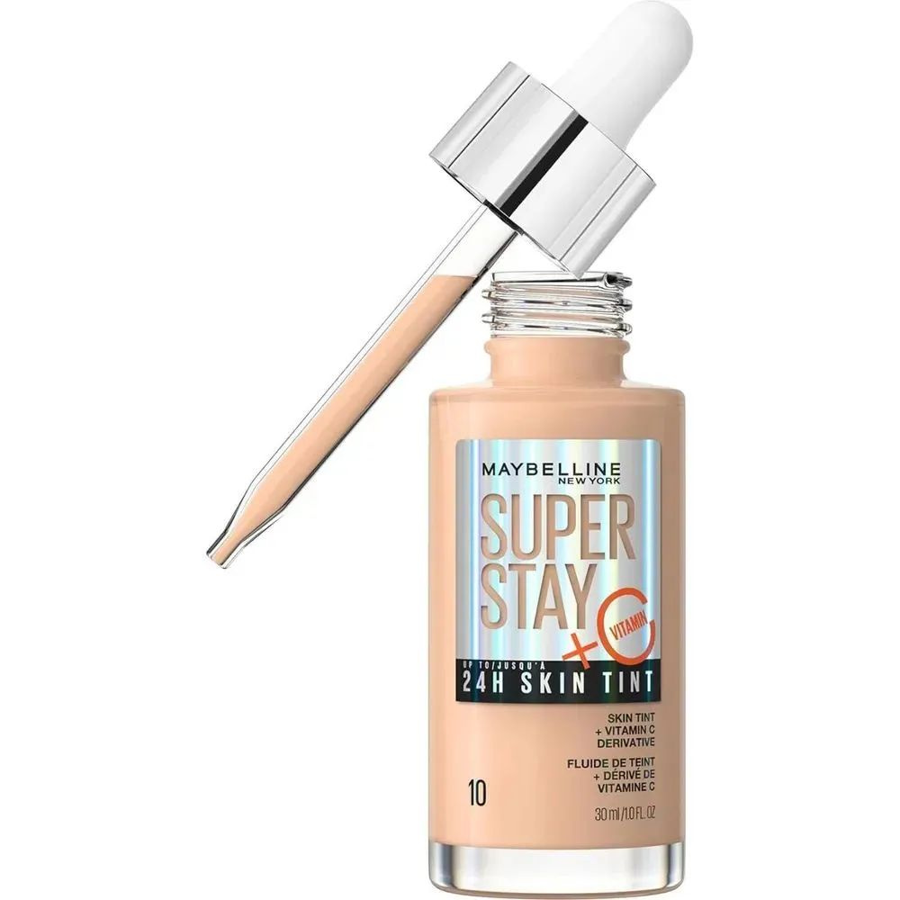 Maybelline New York Тональная сыворотка Super Stay 24H Skin Tint, тон 10, тональный крем с витамином #1