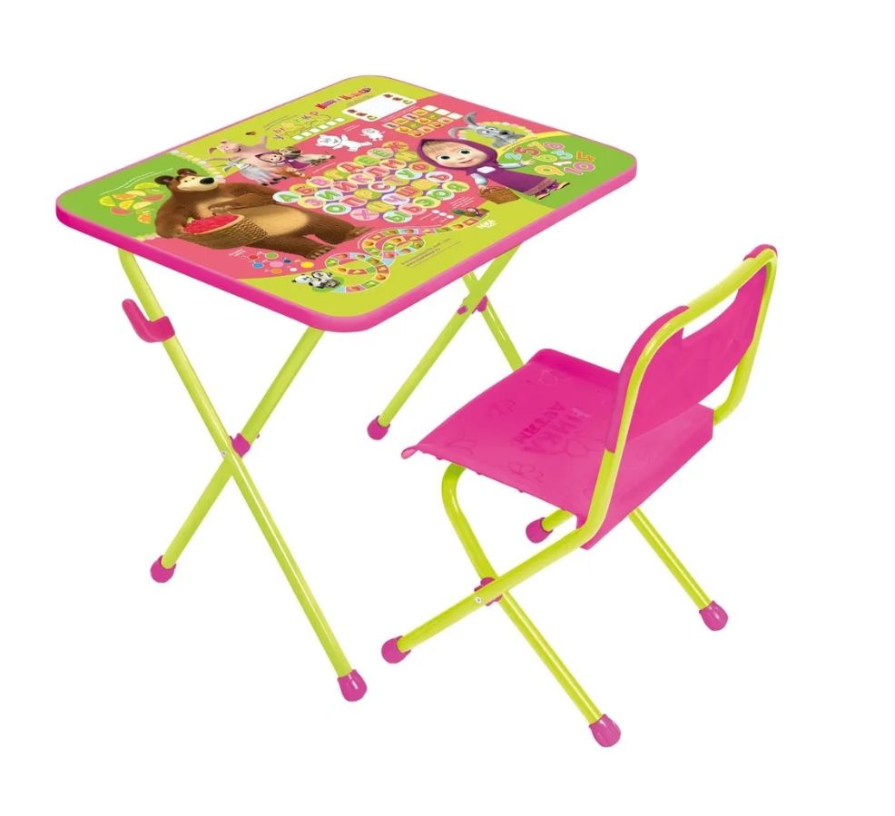 Детский набор складной мебели стол и стул столешница "Маша и Медведь Азбука №1" Nika Ника АРТ КП/1  #1