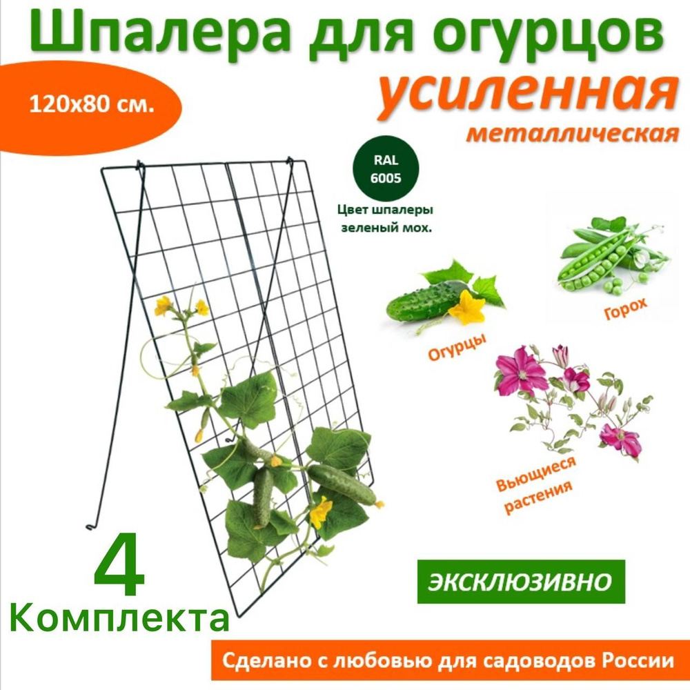 Шпалера для огурцов и гороха одинарная 1,2м * 0,8м, ячейка 10*10, металл, сдвоенный усилитель, 4 шт. #1