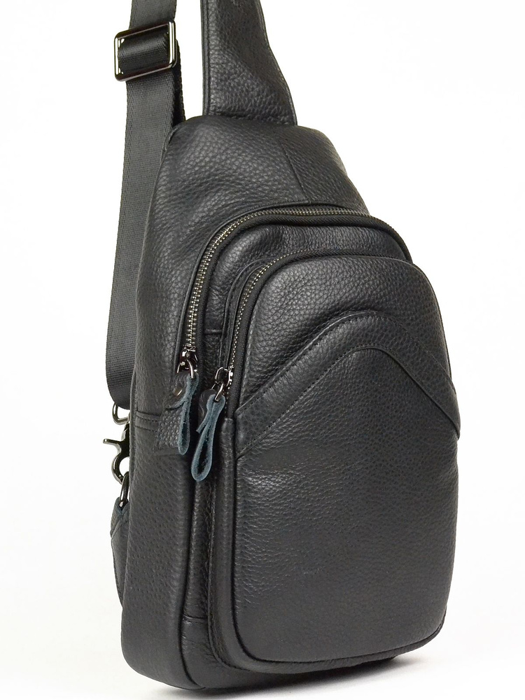Мужская сумка рюкзак слинг на грудь из натуральной кожи, через плечо, черный, 30x18x6см  #1