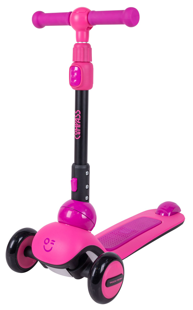 Самокат детский трехколесный Tech Team COMPASS (2024) pink/purple (розовый/фиолетовый)/ складной / светящиеся #1