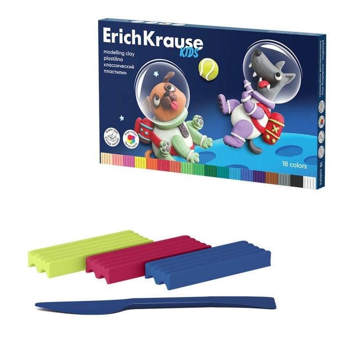 Пластилин 18 цветов, 324 г, ErichKrause "Kids Space Animals", со стеком, в картонной упаковке  #1