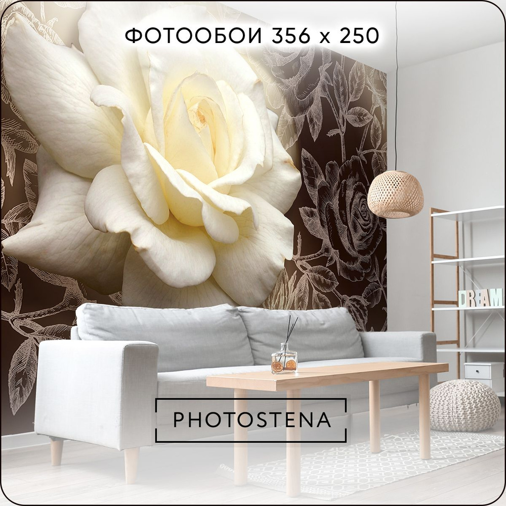 Фотообои 3D на стену флизелиновые встык PHOTOSTENA 3D графичная роза 3,56 x 2,5 м 8,9 м2, обои для кухни #1