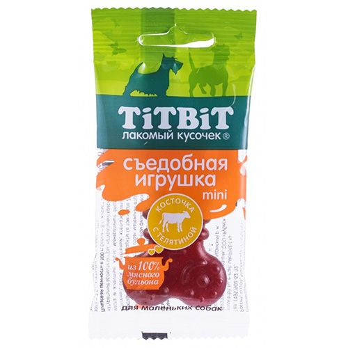 Titbit / Лакомство Титбит для собак Mini Съедобная игрушка Косточка с Телятиной, 20г  #1