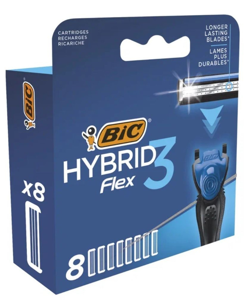 Сменные кассеты для бритья Bic 3 Flex Hybrid, синий, 8 шт. #1