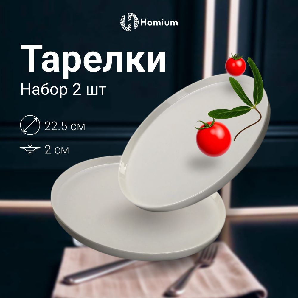 Набор посуды плоские тарелки десертные из керамики Homium Collection, D22.5см, цвет белый, 2 шт  #1