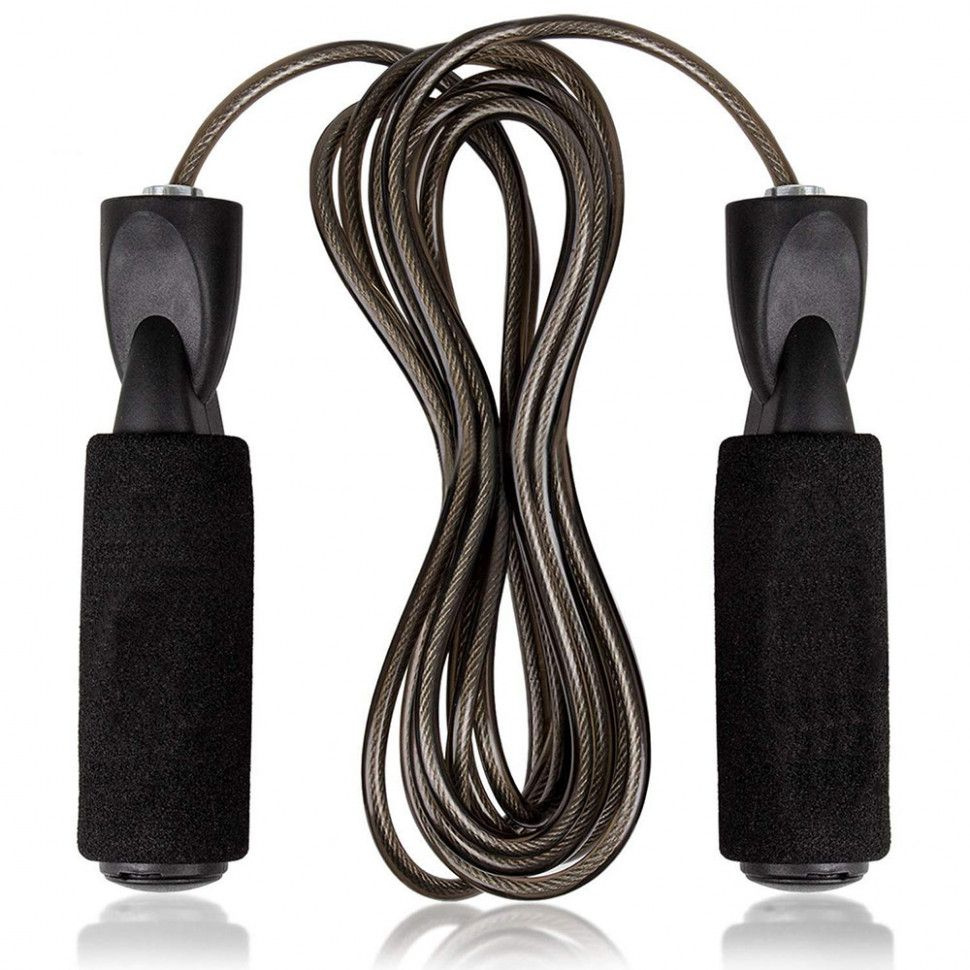 Скакалка с подшипником JJ-304 шнур 3,05м металл. тросс (черный) (E33371)  #1
