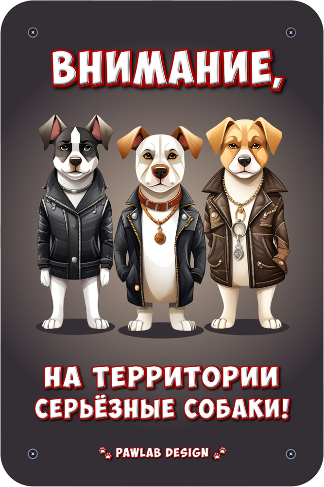 Информационная табличка "Внимание, на территории серьёзные собаки!" (Осторожно, злая собака) / размер #1