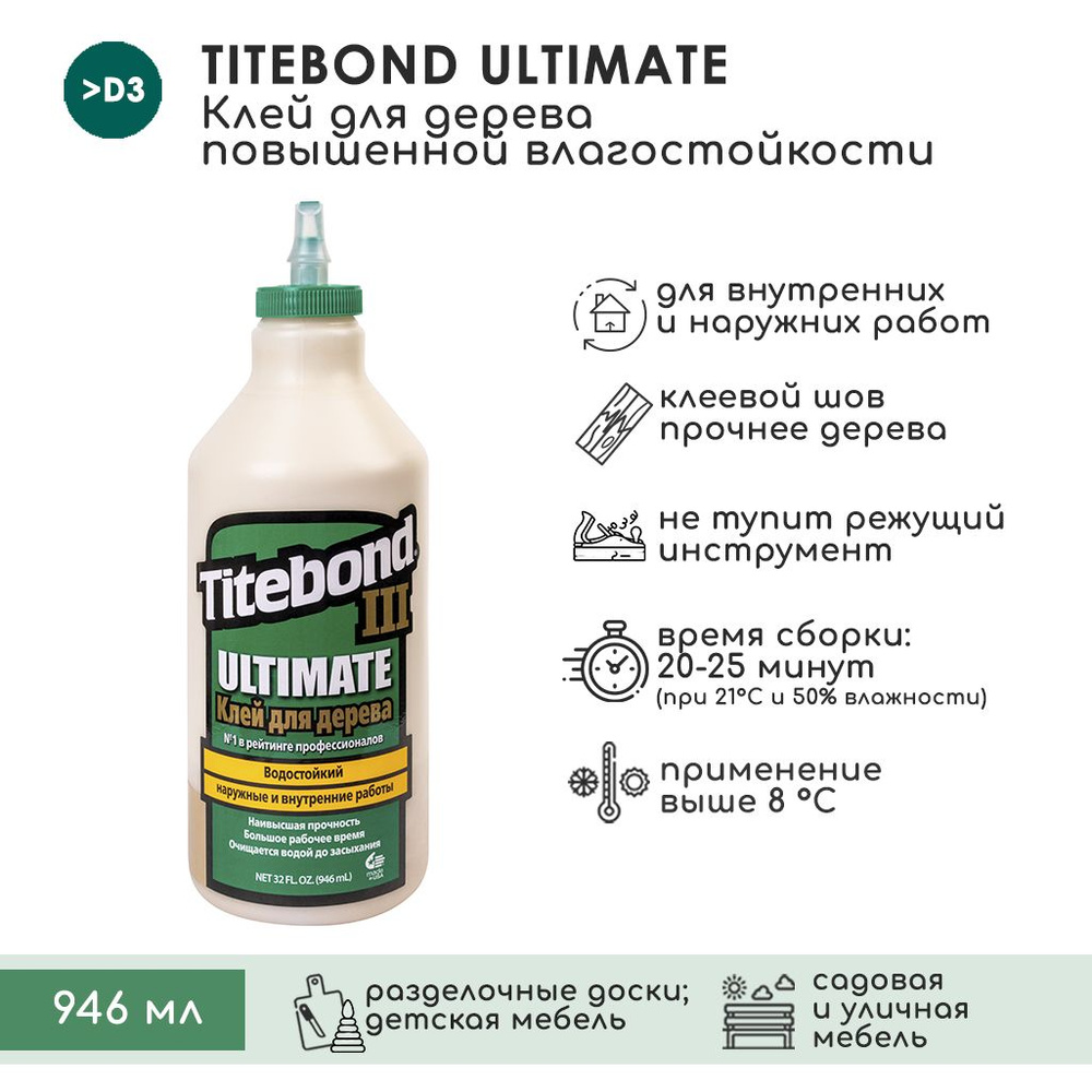 Клей для дерева Titebond III Ultimate Wood Glue Влагостойкий ПВА 946 мл  #1