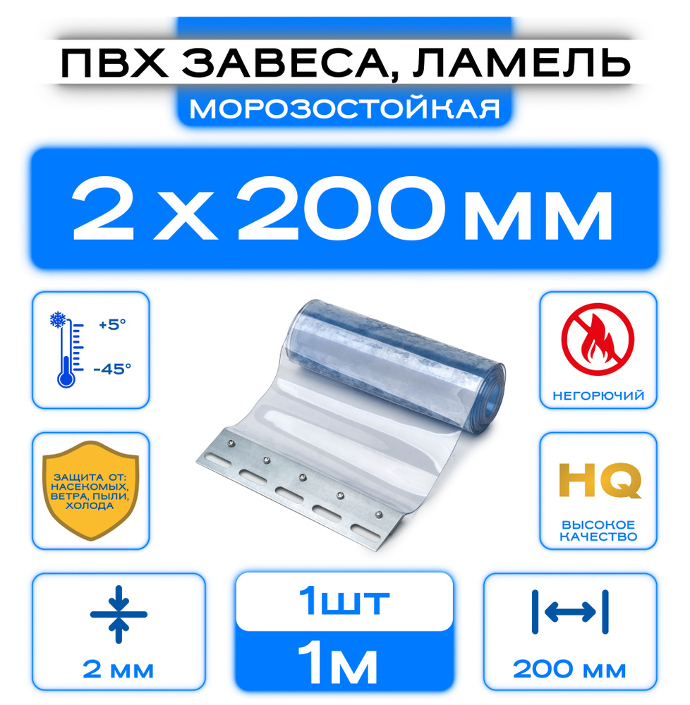 ПВХ-завеса морозостойкая, ламель 2x200 мм, Высота 1м. #1