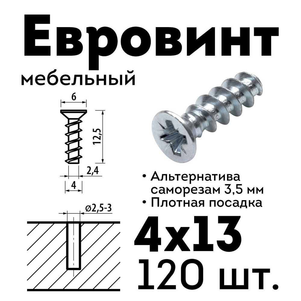 Евровинт еврошуруп 4х13, 120 шт., потайная головка #1