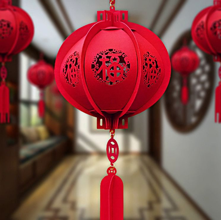 Красные большие китайские фонарики, на китайский Новый год, праздничный декор, из фетра  #1