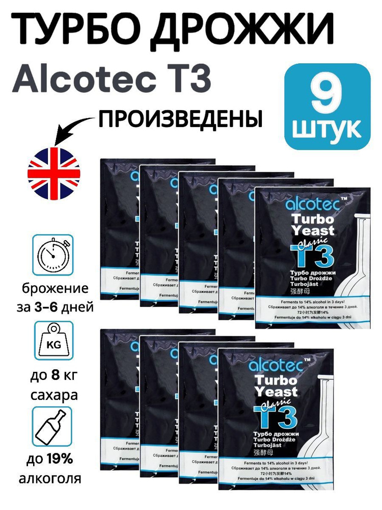 Alcotec Дрожжи Сухие активные Спиртовые 960г. 9шт. #1