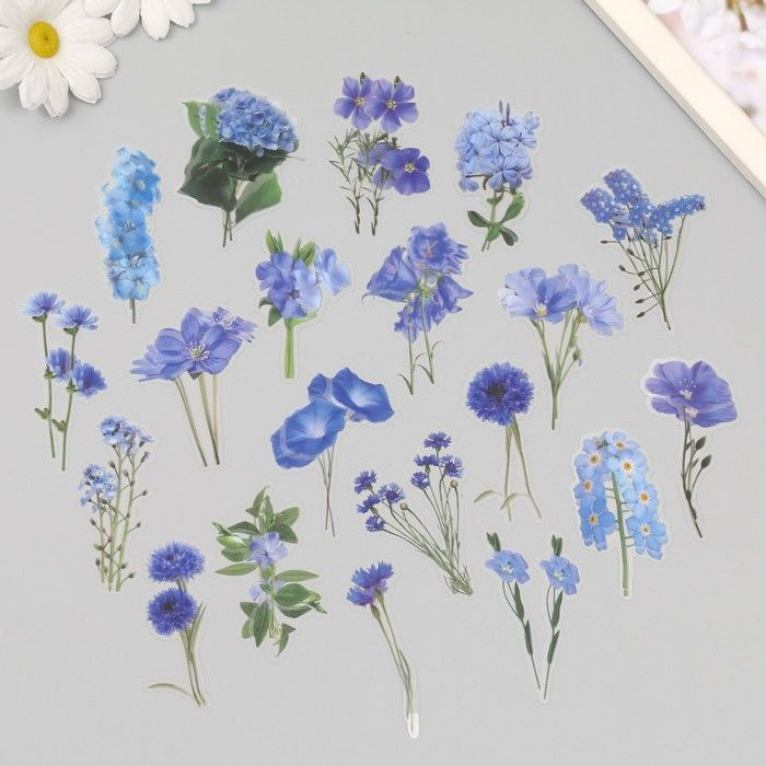 Наклейки для творчества "Весенние цветы. Голубые" набор 40 шт  #1