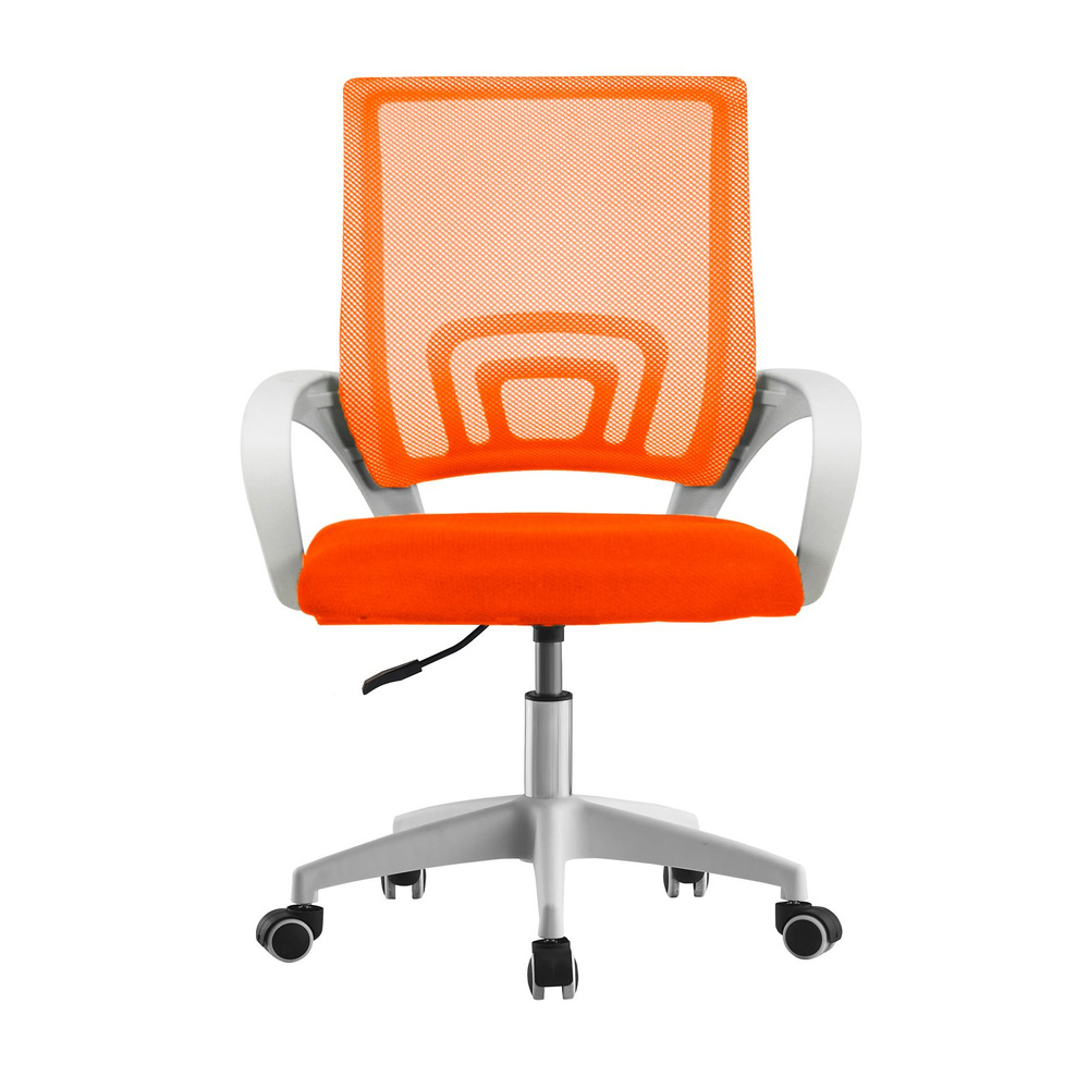 Офисное кресло мягкое со спинкой на колесиках СтулБержи, сетка, ткань, спинка и сиденье - оранжевый, #1