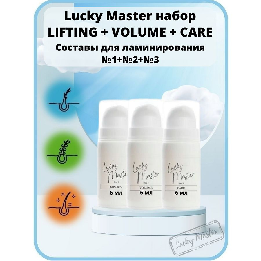 Набор составов для ламинирования ресниц №1 + №2 + №3 во флаконе 6 мл Lucky Master  #1