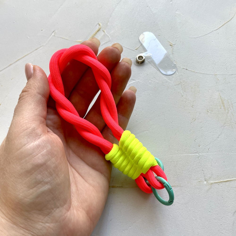 Шнур для телефона розовый неон с желтым/шнурок для ключей  #1