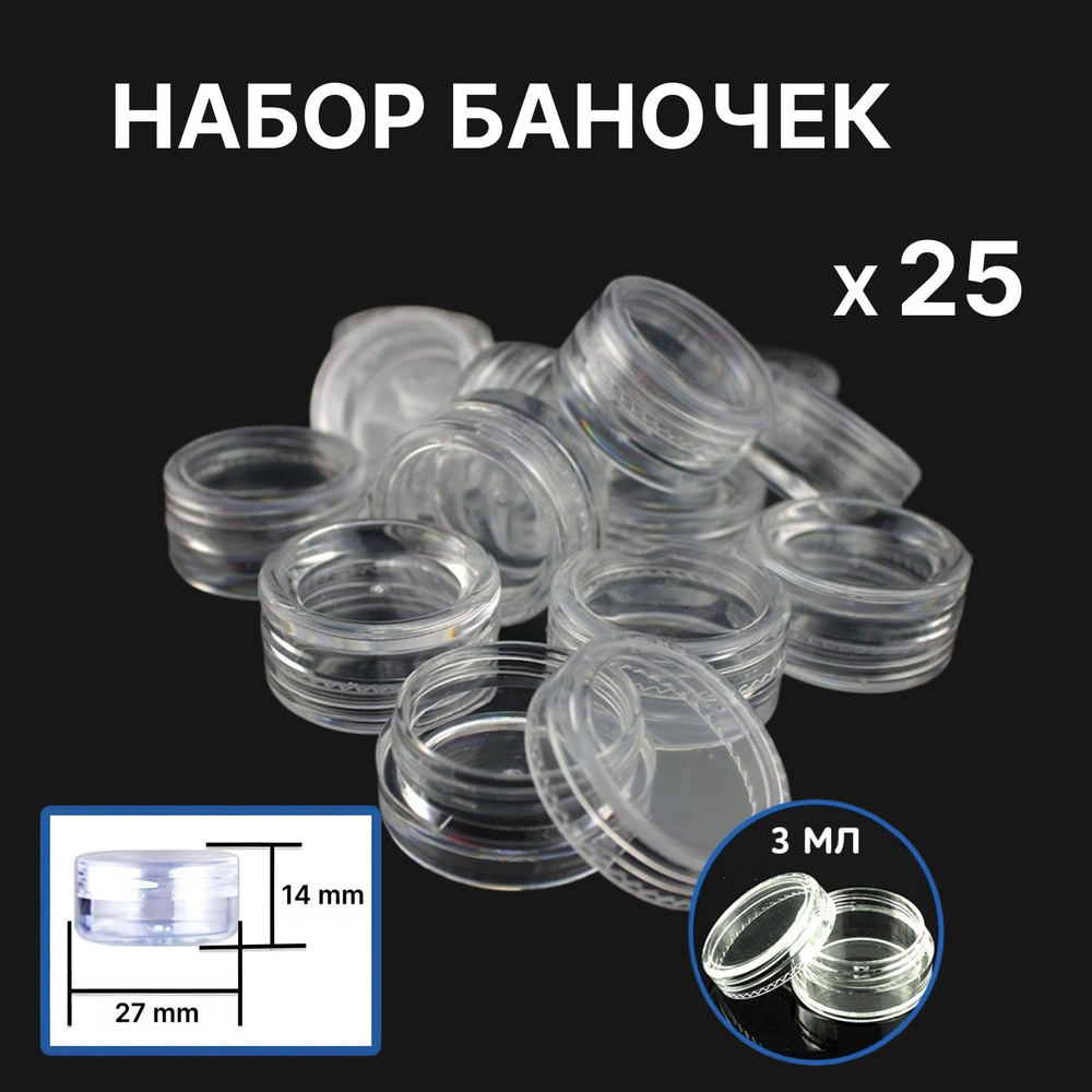 NAIL PRODUCTS, пустые пластиковые прозрачные баночки для хранения с крышкой, набор 25 шт. по 3 мл.  #1