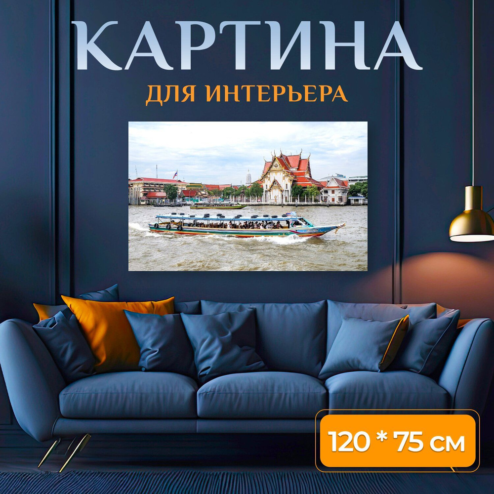 LotsPrints Картина "Лодка, река, город 80", 120  х 75 см #1