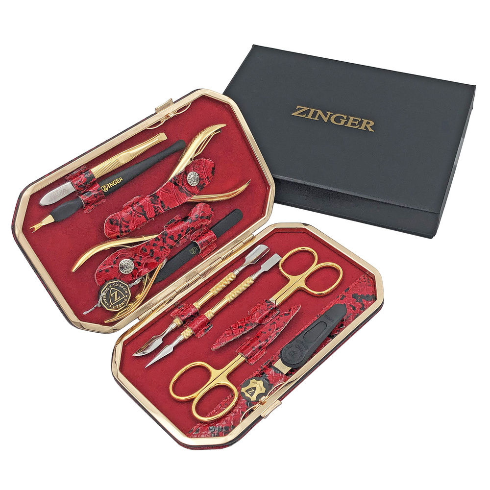 Маникюрный набор Zinger MSFE-804 G, 10 предметов, позолоченный/красный черный  #1
