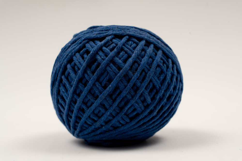 Шпагат хлопковый Kraftcom, 2мм х 50м (1шт), цвет - синий / шпагат для вязания, веревка для плетения ковриков #1