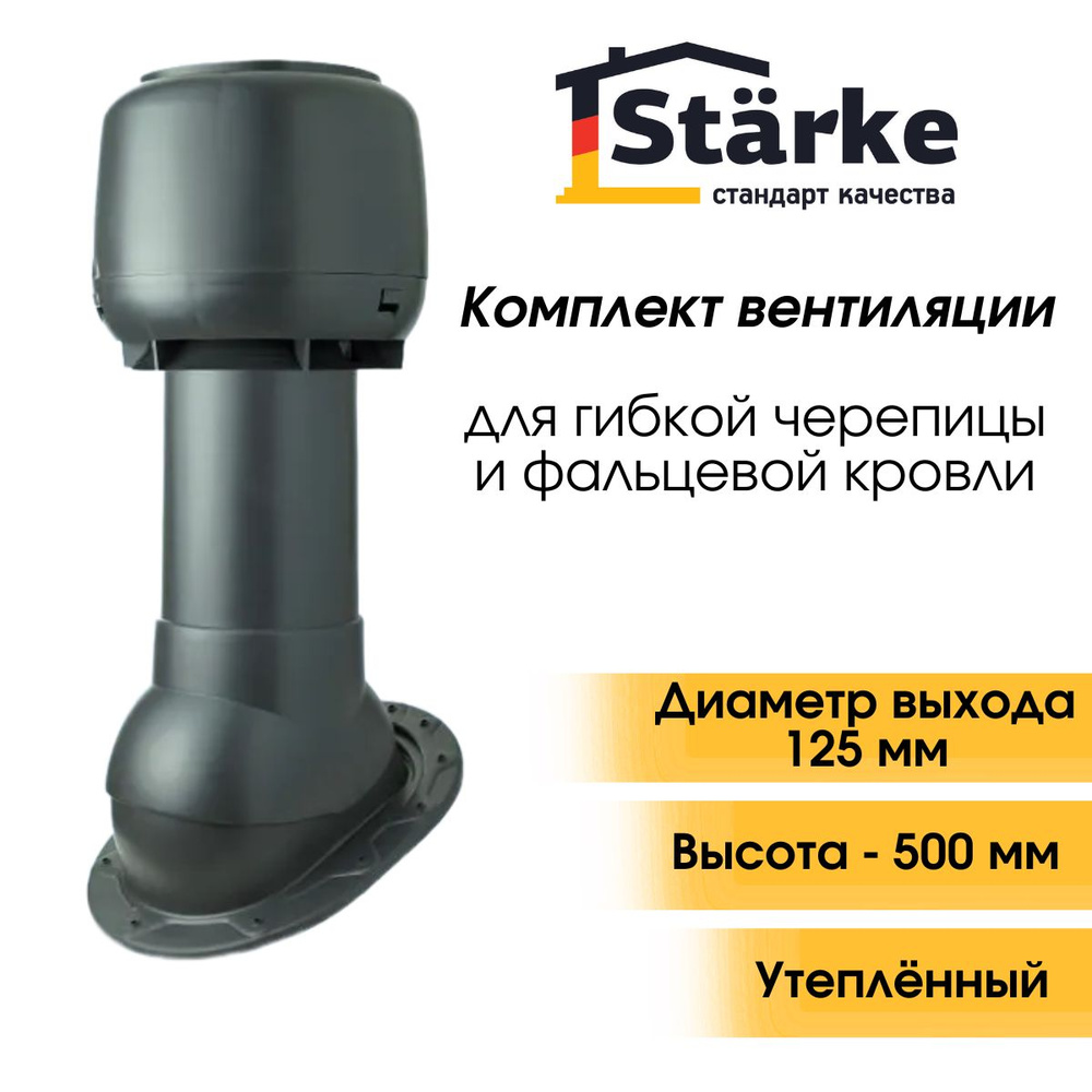 Комплект кровельной вентиляции Starke D125/160 для фальцевой и готовой кровли из битумной черепицы серый #1