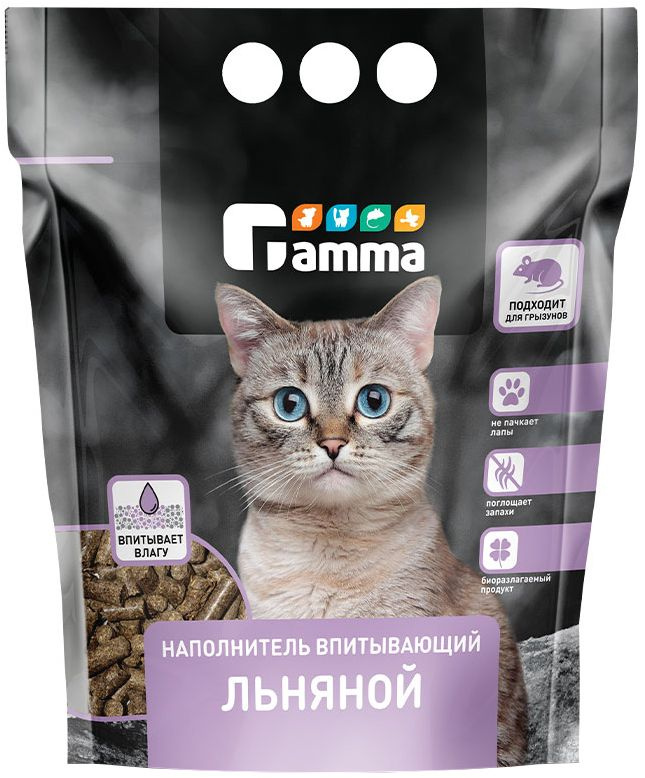 Наполнитель Gamma для кошек и грызунов, впитывающий, льняной, 5 л, 2.5 кг  #1