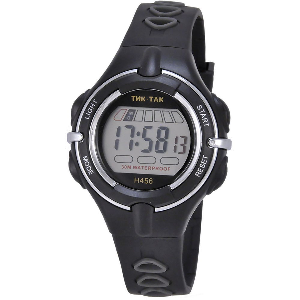 Часы детские электронные наручные Тик-Так Н456 черные с подсветкой, будильником, секундомером  #1