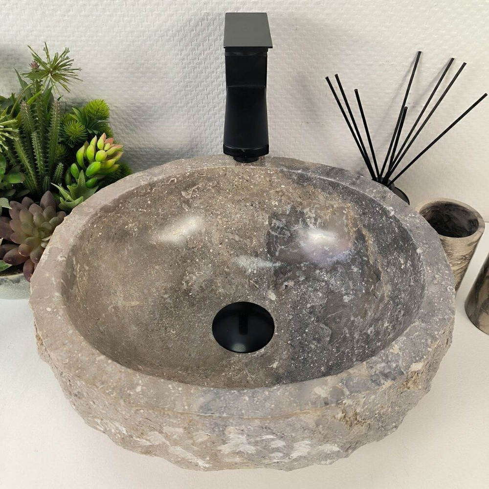 Каменная раковина из мрамора Erozy Grey EM-04810 (37*32*16) 0191 из натурального камня  #1