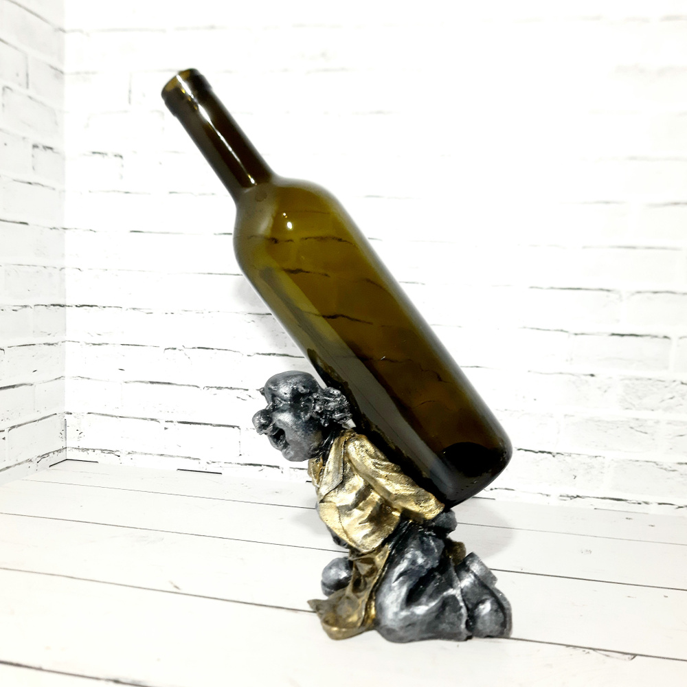 Держатель для бутылок интерьерный "Бармен" 14*10*20см, бронза/золото, материал полистоун.  #1