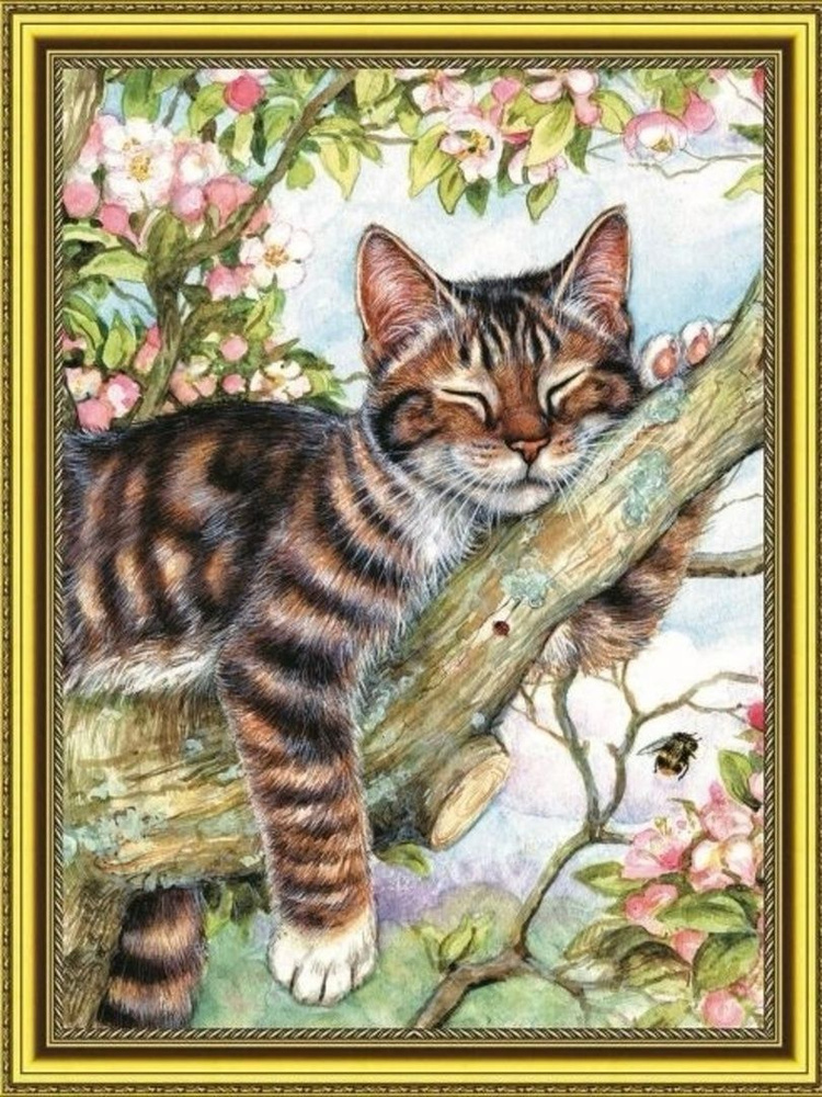 Алмазная мозаика 40*50 на по подрамнике кот на дереве #1