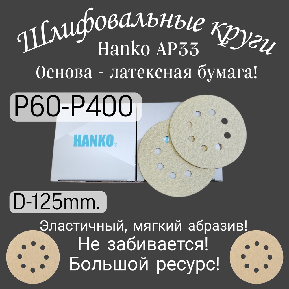 Шлифовальный круг на липучке Р-150. Hanko, диаметр 125мм, (25 штук).  #1