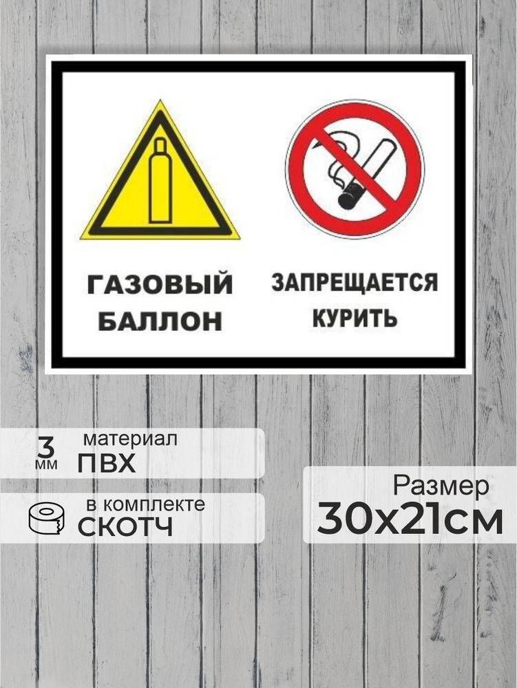 Табличка "Газовый баллон! Запрещается курить!" А4 (30х21см)  #1