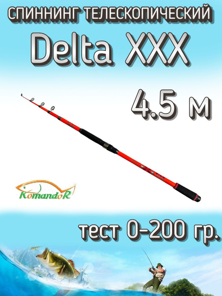 Спиннинг Komandor телескопический Delta XXX красный, тест 0-200 грамм, 450 см  #1