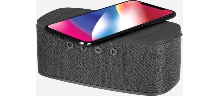 Колонка Momax Q.Zonic с беспроводной зарядкой Wireless Charging Bluetooth Speaker - Grey  #1