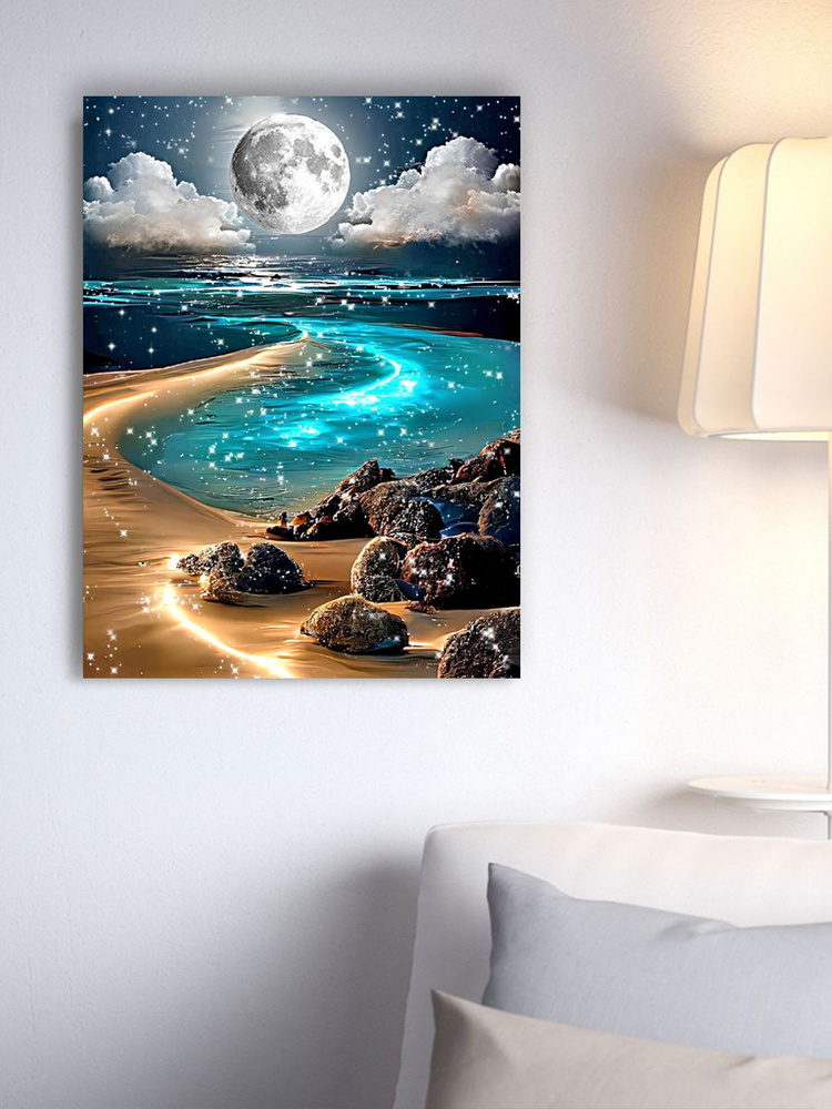Картина на холсте 30х40 см на подрамнике Лунный свет, Космос  #1