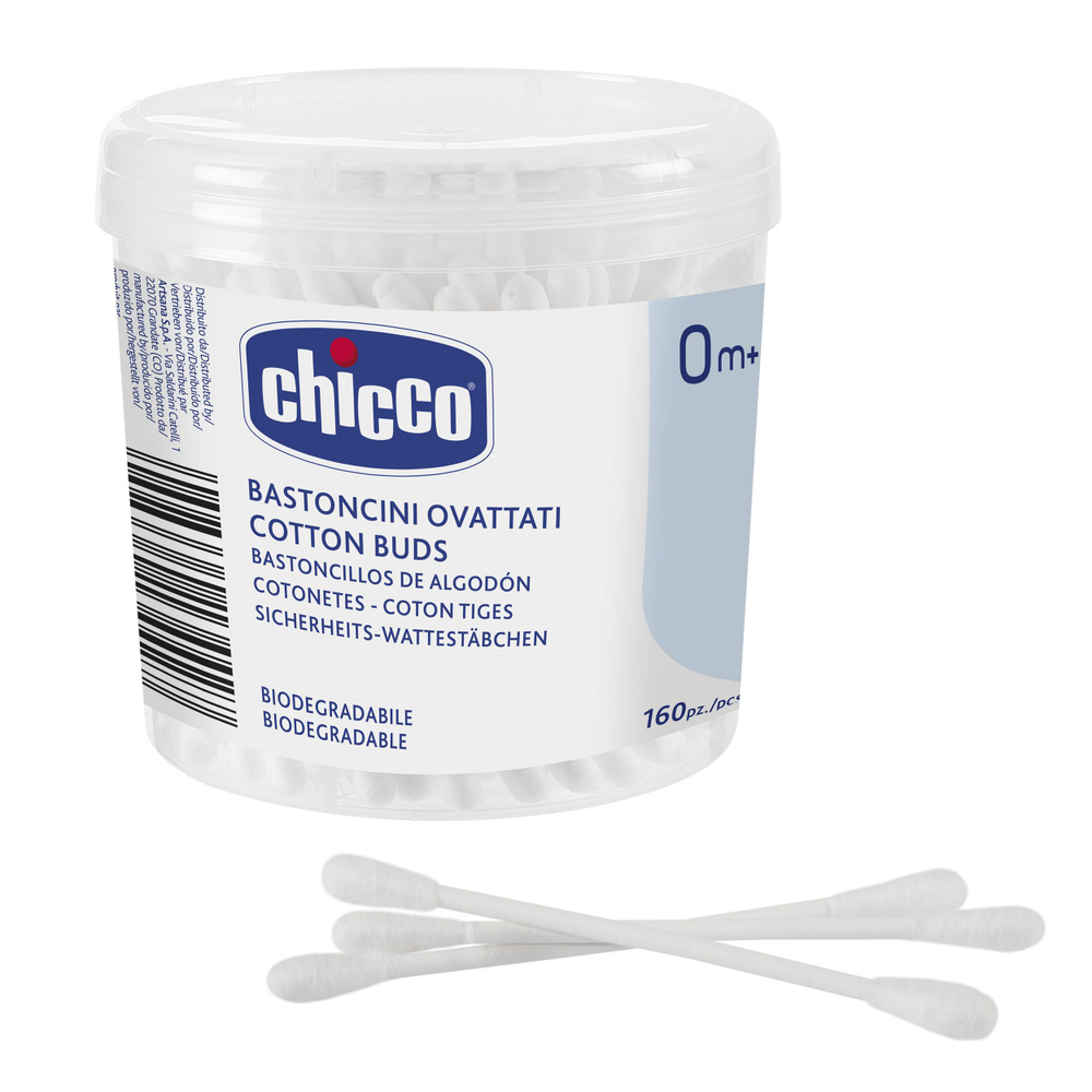 Палочки ватные без ограничителя Chicco 160 шт. гигиена для новорожденных  #1