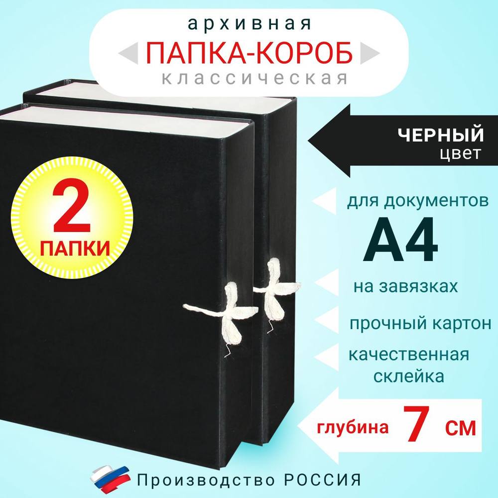 Набор из 2-х штук Папка архивная для бумаг А4 с завязками, Короб архивный для хранения документов, цвет #1