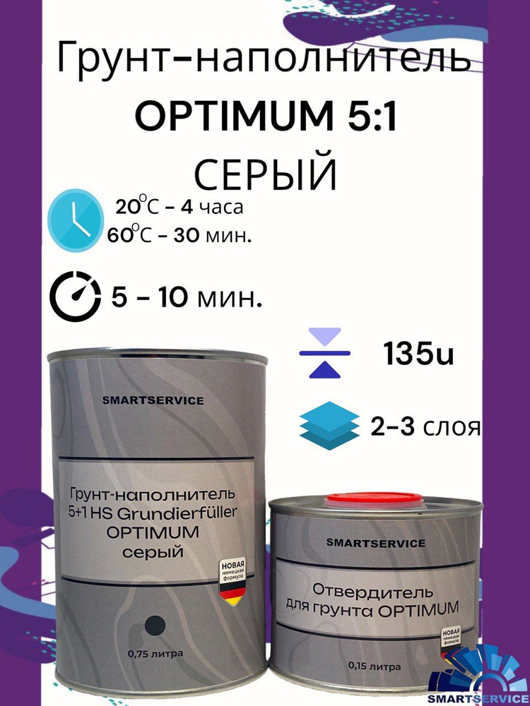 Грунт-наполнитель 5+1 HS Grundierf ller OPTIMUM серый 0,75 л + Отвердитель 0,15 л  #1