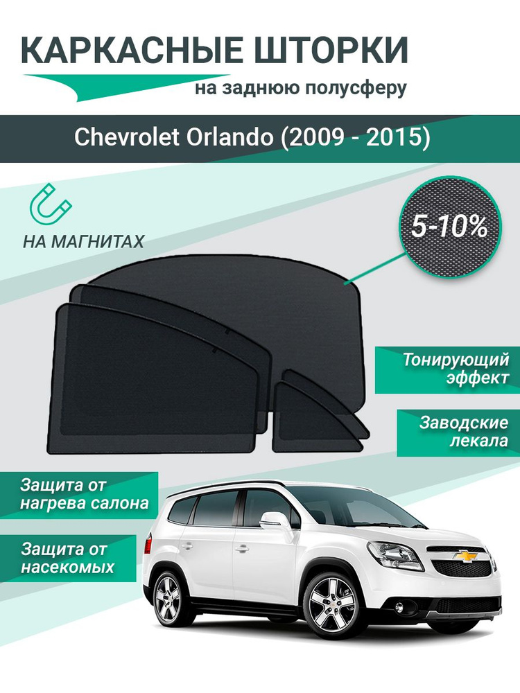 Каркасные шторки для Chevrolet Orlando (2009 - 2015) на магнитах, сетки на все задние стекла  #1