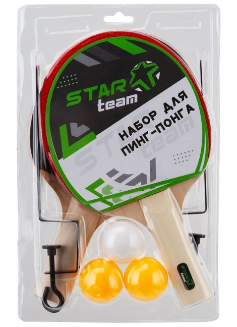 Набор для пинг-понга "STAR Team", толщина ракетки 5 мм (2 ракетки + 3 шарика), сетка в комплекте, на #1