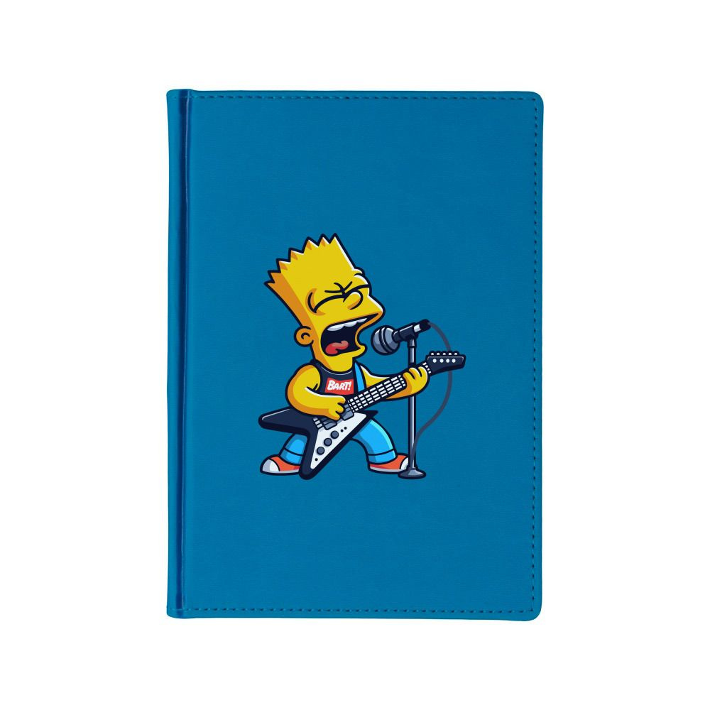 Ежедневник недатированный А5 с принтом "Барт Симпсон рок музыкант. Рокер с гитарой", 136 листов, в линейку, #1