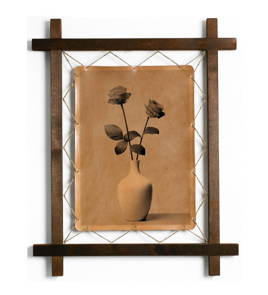 Картина "Две розы, натюрморт", гравировка на натуральной коже, интерьерная для украшения и декора на #1