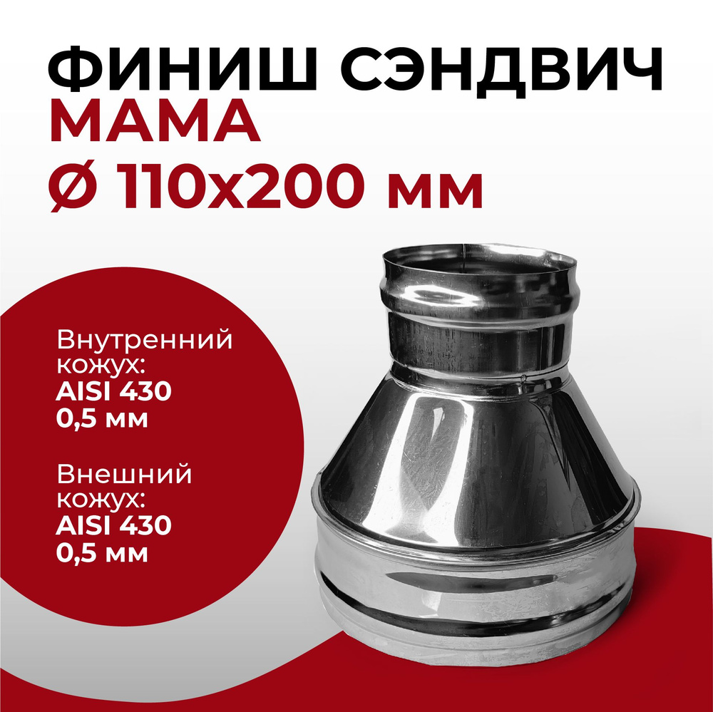 Финиш сэндвич МАМА для дымохода D 110x200 мм (0,5/430*0,5/430) нерж/нерж "Прок"  #1