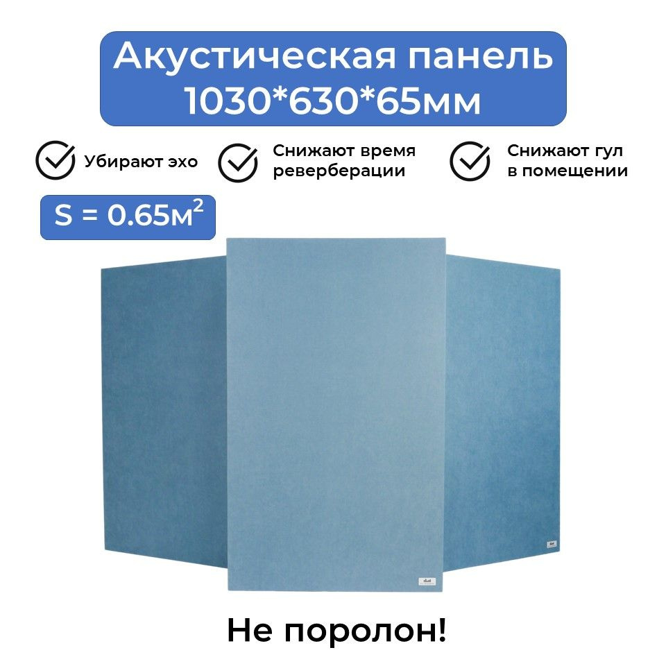 Акустическая панель Fly_Acoustic 1030*630*65мм, голубой цвет ткани, поглотитель плотностью 40кг/м3, Акустические #1