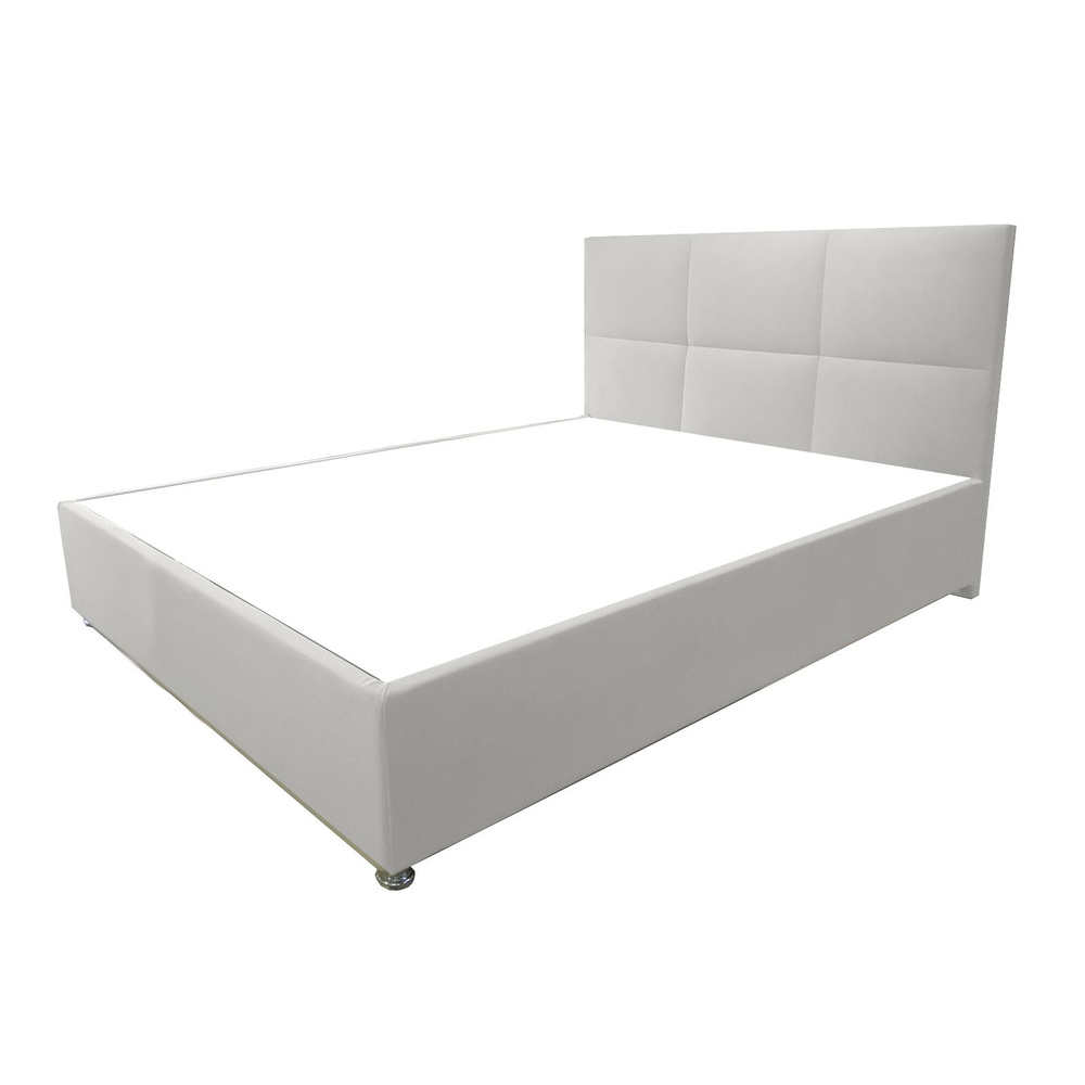 Двуспальная кровать Корсика Эко 180x200 основание металлическое с ламелями велюр белый ножки 13 см хром #1